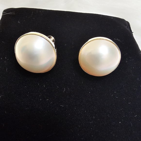 Vintage 14K White Gold MABE PEARL NON-PIERCED EARRINGS - Picture 10 of 17